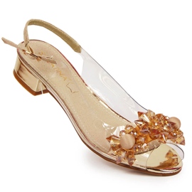 Sandalias de mujer transparentes con piedras sabatina doradas dorado 8