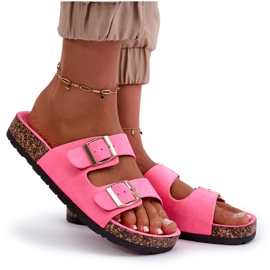 Chanclas sin cordones para mujer con suela de corcho, rosa neón, Cortina rosado 7