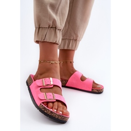 Chanclas sin cordones para mujer con suela de corcho, rosa neón, Cortina rosado 2