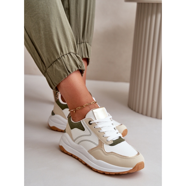 Deportivas de Mujer con Plataforma en Piel Ecológica, Beige y Verde Issatta 1