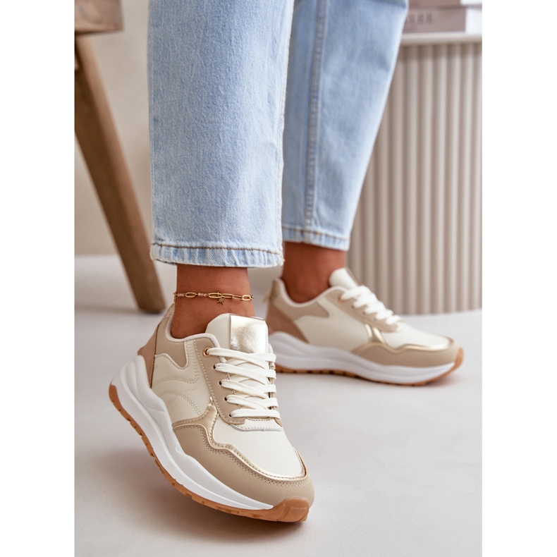 Zapatillas Deportivas De Mujer Con Plataforma En Piel Ecológica, Beige Issatta 2