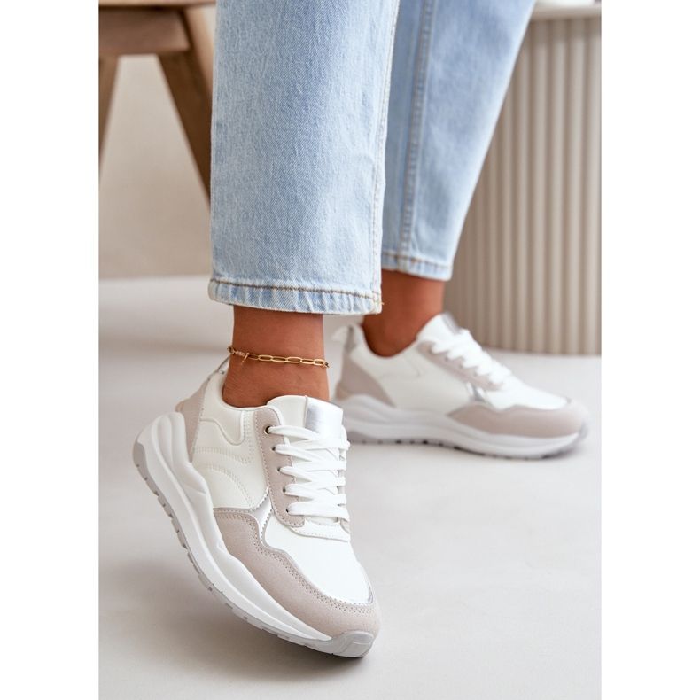 Zapatillas Deportivas De Mujer Con Plataforma En Piel Ecológica, Blanco Issatta 2