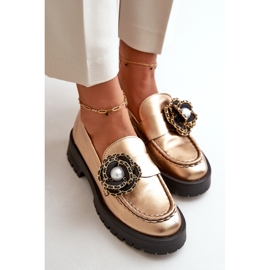 Mocasines Mujer Piel Decorado Flor Dorado CheBello 4520 7