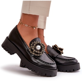 Mocasines Mujer Piel Decorado Flor Negro CheBello 4520 9