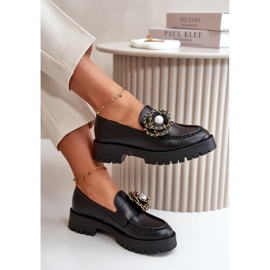 Mocasines Mujer Piel Decorado Flor Negro CheBello 4520 4