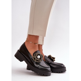 Mocasines Mujer Piel Decorado Flor Negro CheBello 4520 1