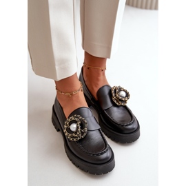 Mocasines Mujer Piel Decorado Flor Negro CheBello 4520 6