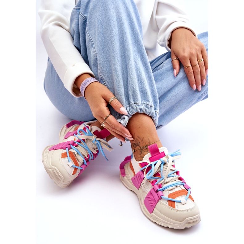 Seastar Zapatos deportivos con cordones de moda para mujer, beige y rosa 3 Seastar Zapatos deportivos con cordones de moda para mujer, beige y rosa 3