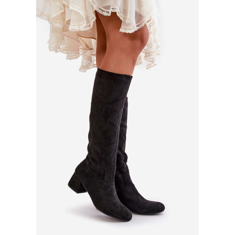 Botas por encima de la rodilla de mujer Eco Suede con cremallera negro Elitara 2