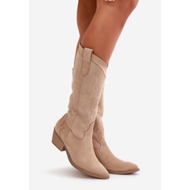 Botas Cowboy Mujer Tacón Bajo Confeccionadas en Ante Ecológico, Beige Ligelia 1