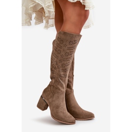 Botas Mujer Tacón Calado Confeccionadas en Ante Ecológico Vinceza 16443 Beige Oscuro 6