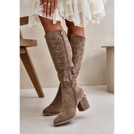 Botas Mujer Tacón Calado Confeccionadas en Ante Ecológico Vinceza 16443 Beige Oscuro 7