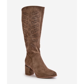 Botas Mujer Tacón Calado Confeccionadas en Ante Ecológico Vinceza 16443 Beige Oscuro 8