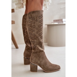 Botas Mujer Tacón Calado Confeccionadas en Ante Ecológico Vinceza 16443 Beige Oscuro 9