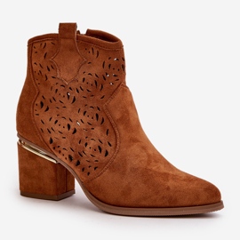Botas Vaqueras Caladas Con Tacón Alto Y Cierre Con Cremallera Camel Vosilara marrón 4