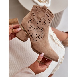 Botas Vaqueras Caladas Con Tacón Alto, Cierre Con Cremallera, Vosilara Beige 2 Botas Vaqueras Caladas Con Tacón Alto, Cierre Con Cremallera, Vosilara Beige 2