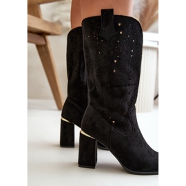 Botas De Mujer Caladas Con Tacón Alto Y Puntera En Punta, Ante Ecológico Negro Nevithra 3