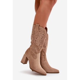 Botas De Mujer Caladas Con Tacón Alto Y Puntera En Punta, Ante Ecológico Beige Oscuro Nevithra 1 Botas De Mujer Caladas Con Tacón Alto Y Puntera En Punta, Ante Ecológico Beige Oscuro Nevithra 1