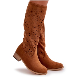 Botas Mujer Tacón Calado Ante Ecológico Cierre Cremallera Camel Orquídeas marrón 9