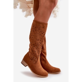 Botas Mujer Tacón Calado Ante Ecológico Cierre Cremallera Camel Orquídeas marrón 1 Botas Mujer Tacón Calado Ante Ecológico Cierre Cremallera Camel Orquídeas marrón 1