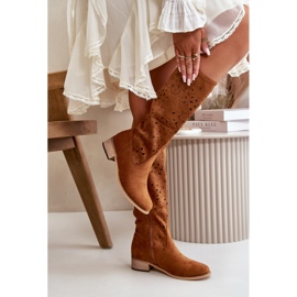 Botas Mujer Tacón Calado Ante Ecológico Cierre Cremallera Camel Orquídeas marrón 5