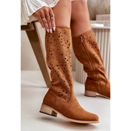 Botas Mujer Tacón Calado Ante Ecológico Cierre Cremallera Camel Orquídeas marrón 8