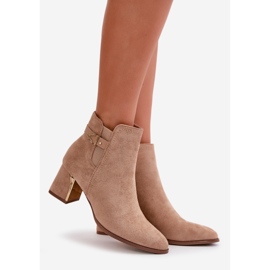 Botines de mujer con tacón alto, cierre con cremallera, ante ecológico beige oscuro Bonucci 1