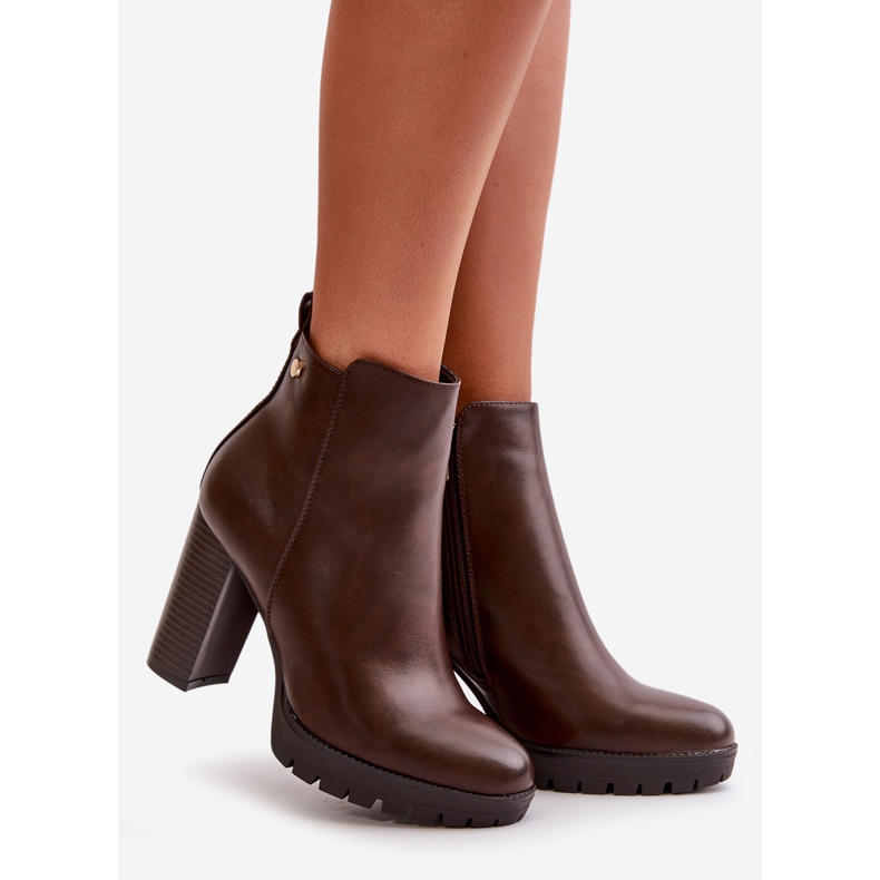 Botas aislantes de mujer con tacón alto y cierre con cremallera, marrón oscuro Bioria 1