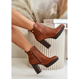 Botas aislantes de mujer con tacón alto y cierre con cremallera, Camel Bioria marrón 6