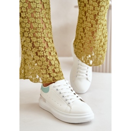 Zapatillas Deportivas de Mujer con Plataforma Baja Fabricadas en Piel Ecológica, Blanco y Verde, Nevelena 3