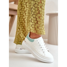 Zapatillas Deportivas de Mujer con Plataforma Baja Fabricadas en Piel Ecológica, Blanco y Verde, Nevelena 5