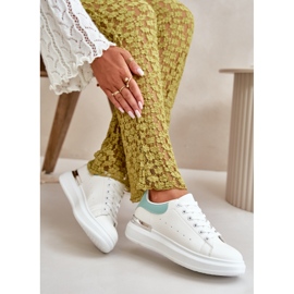 Zapatillas Deportivas de Mujer con Plataforma Baja Fabricadas en Piel Ecológica, Blanco y Verde, Nevelena 7