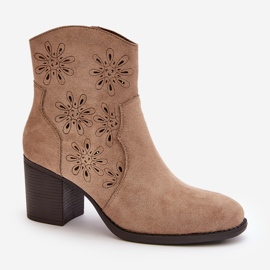 Jezzi Botines De Ante Ecológico Beige Con Parte Superior Calada En Tacón Alto Nevishiia 5