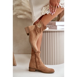 Jezzi Botines de Mujer con Cierre de Cremallera y Detalle Decorativo Ante Ecológico Beige Lerioria 6