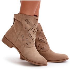 Jezzi Botas bajas de mujer caladas con cierre de cremallera, Irinette beige 10