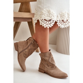 Jezzi Botas bajas de mujer caladas con cierre de cremallera, Irinette beige 3