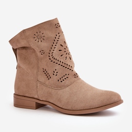 Jezzi Botas bajas de mujer caladas con cierre de cremallera, Irinette beige 4