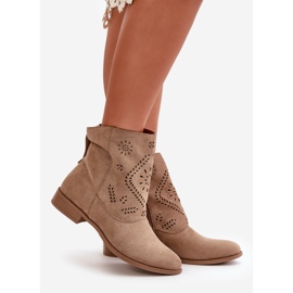 Jezzi Botas bajas de mujer caladas con cierre de cremallera, Irinette beige 1