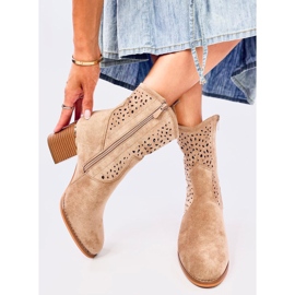 Antares Bota cowboy ante calado color caqui beige 3