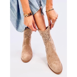 Antares Bota cowboy ante calado color caqui beige 5