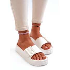 Zapatillas de espuma para mujeres en la plataforma con Big Star NN274A661 Hebilla blanca blanco 2