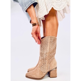 Botas tacón caladas Lange Caqui marrón 5