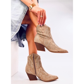 Lorenzo Bota cowboy caqui con piedras beige 2
