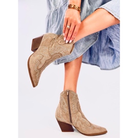 Lorenzo Bota cowboy caqui con piedras beige 3