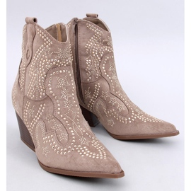 Lorenzo Bota cowboy caqui con piedras beige 4