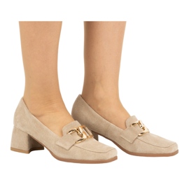 Exquisite Salón de tacón para mujer en ante 1355EX, beige 5