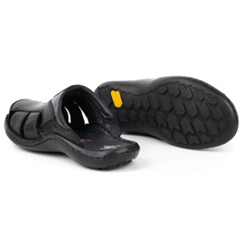 Kampol Chanclas de piel para hombre 224KAM, negro 7