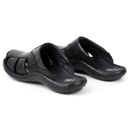 Kampol Chanclas de piel para hombre 224KAM, negro 8