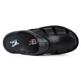 Kampol Chanclas de piel para hombre 224KAM, negro 10