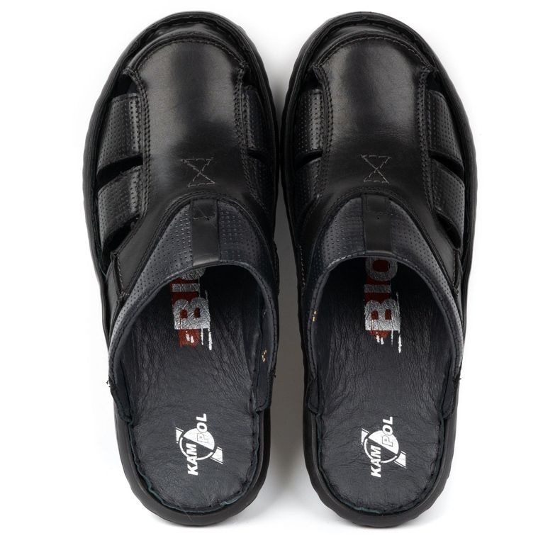Kampol Chanclas de piel para hombre 224KAM, negro 1